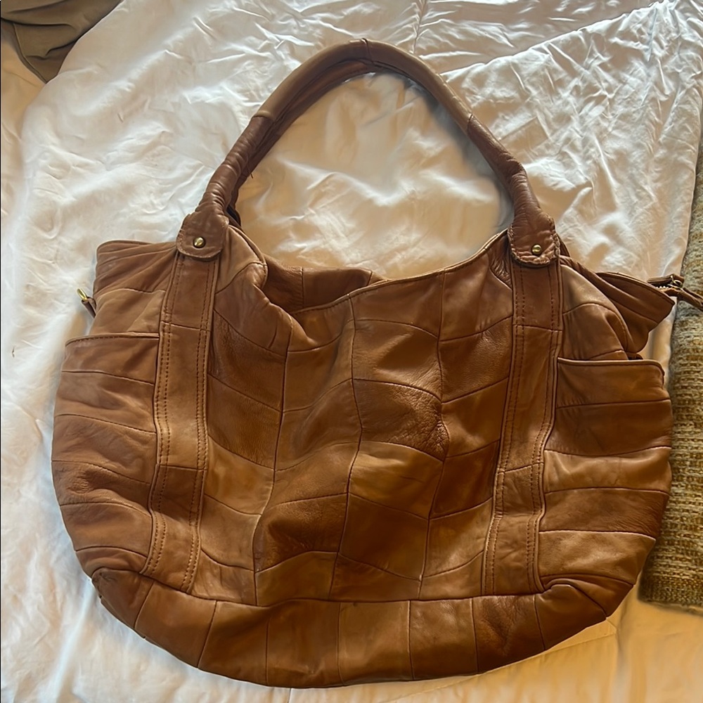 Brown Leather Hobo Bag with Double Handles